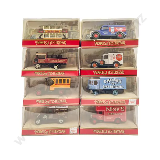 Eight Models of Yesteryear Window Pictorial Backed Boxed Models