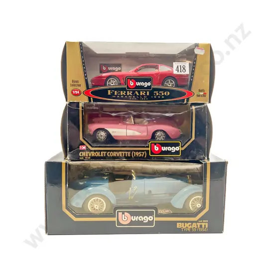 Three Burago 1- 24 and 1-18 Scale Models