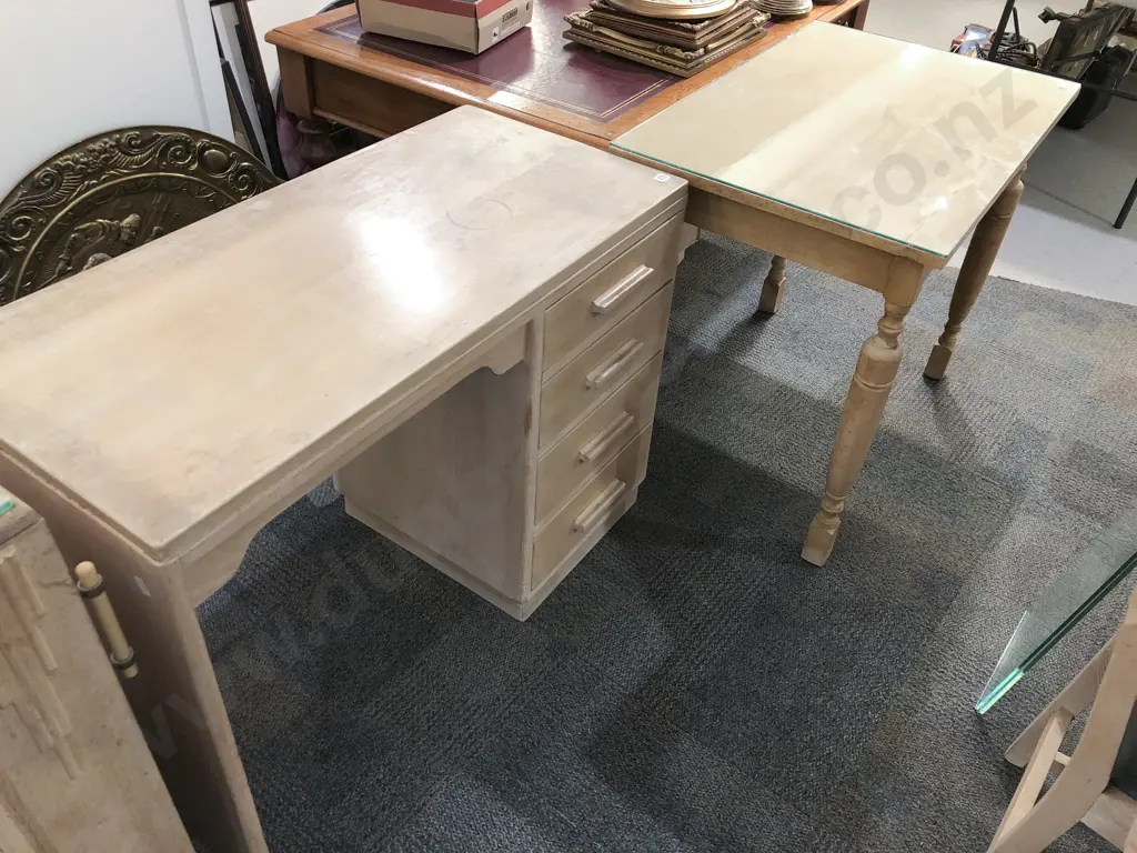 Limed Oak Desk & Side Table Image 1++