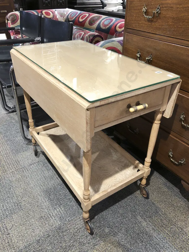 Limed Oak Drop Leaf Tea Trolley Image 1++