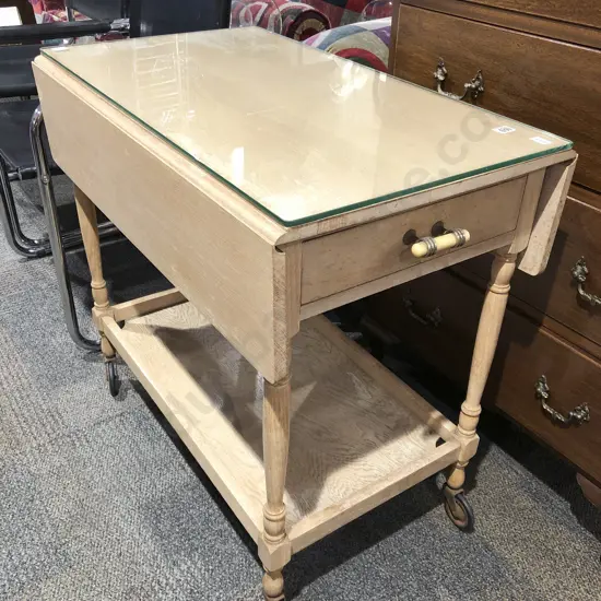 Limed Oak Drop Leaf Tea Trolley