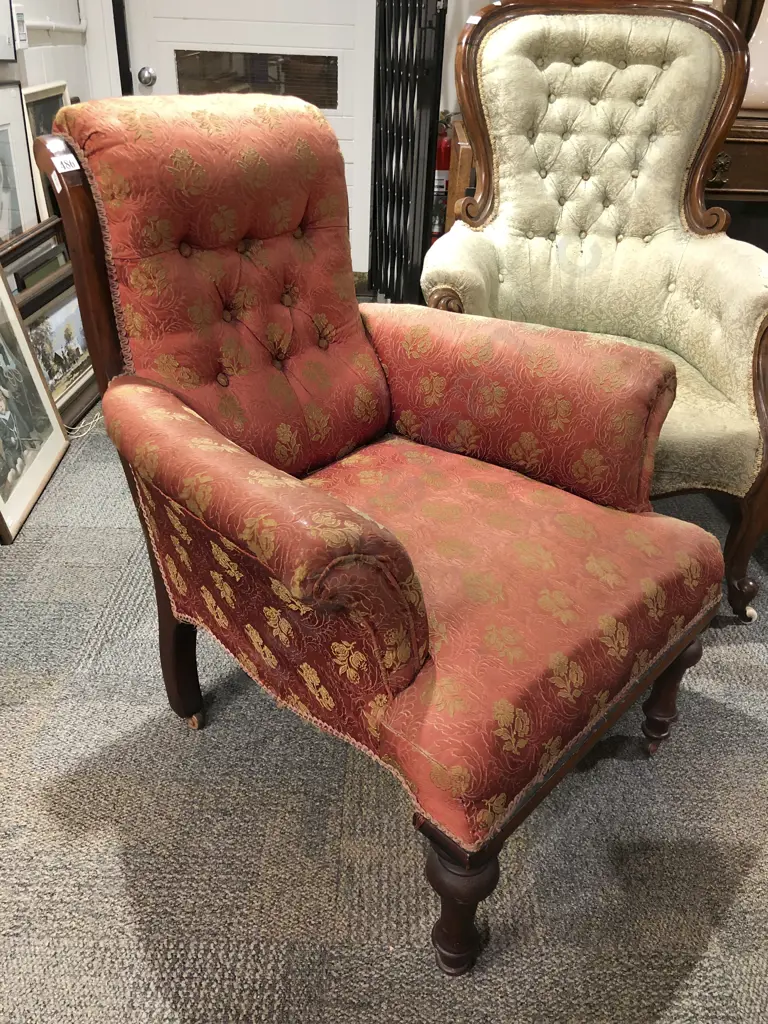 Late Vic. Upholstered Grandfather Chair Image 1++