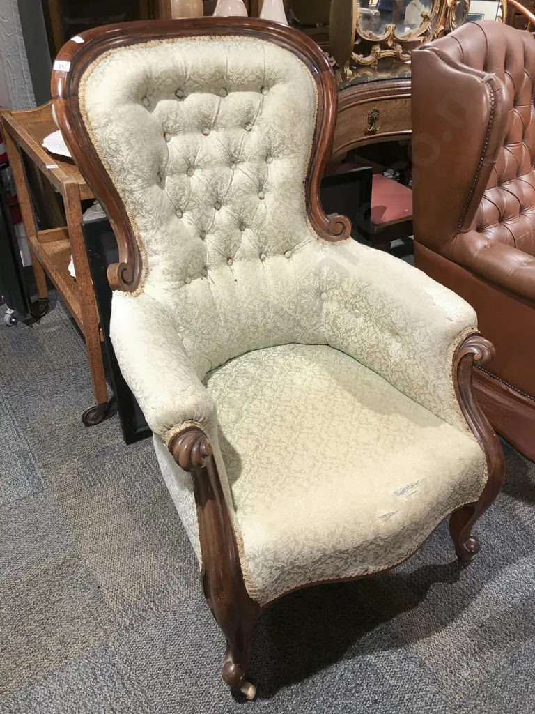 Victorian Walnut Button Back Grandfather Chair Image 1++