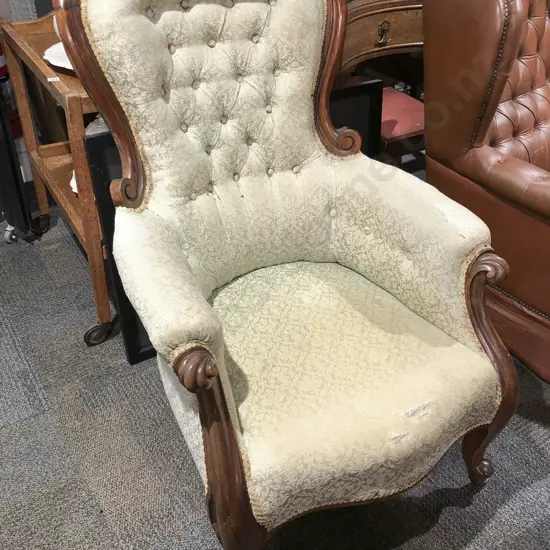 Victorian Walnut Button Back Grandfather Chair