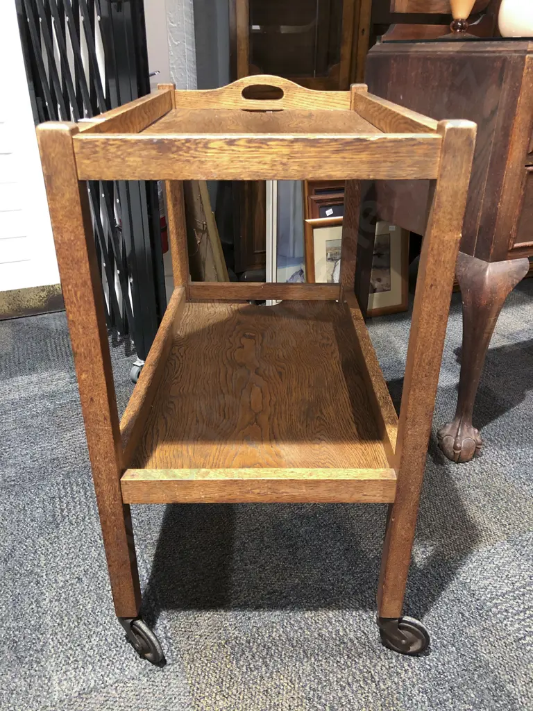 Two Tier Oak Tea Trolley Image 1++