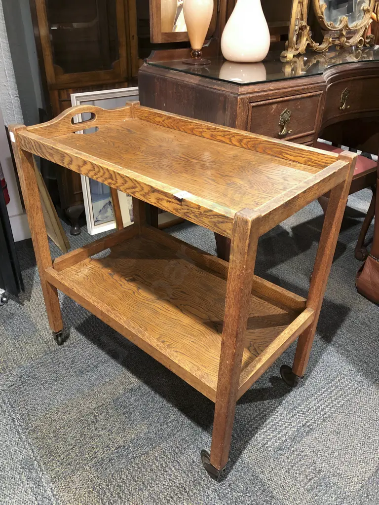 Two Tier Oak Tea Trolley Image 1++