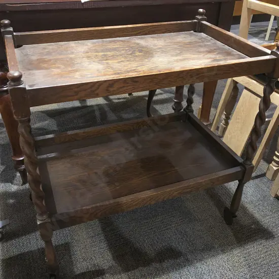 Oak Two Tier Tea Trolley with Barley Twist Supports
