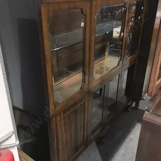 Walnut & Mahogany Bevelled Glass China Cabinet