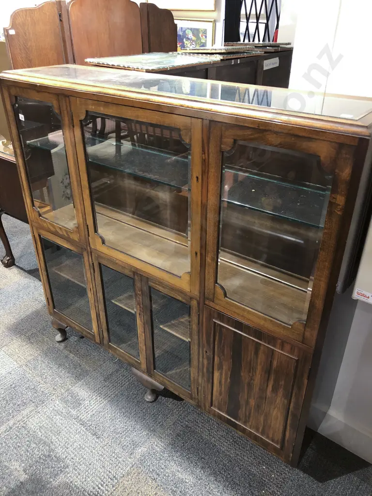Walnut & Mahogany Bevelled Glass China Cabinet Image 1++