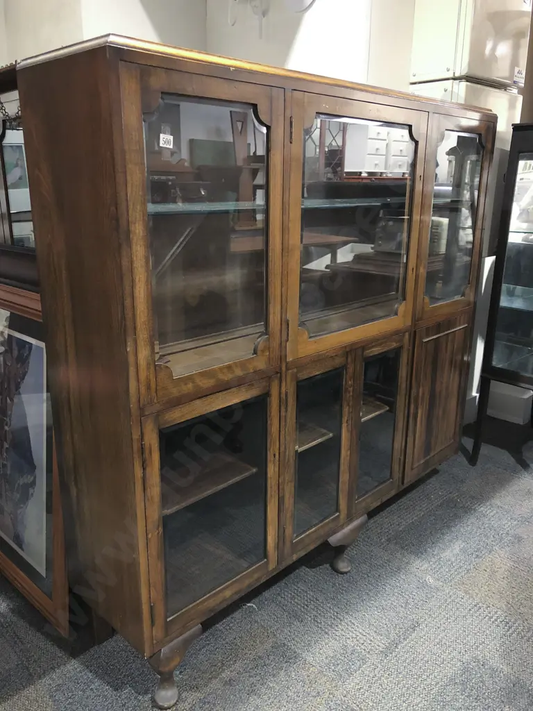 Walnut & Mahogany Bevelled Glass China Cabinet Image 1++