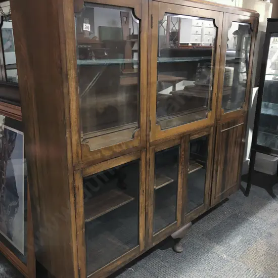 Walnut & Mahogany Bevelled Glass China Cabinet