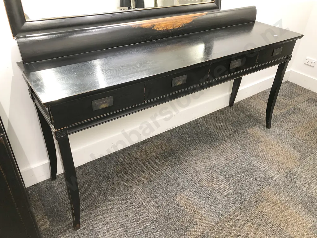 Ebonised Slender Oak Sideboard with Rollback Gallery Top Image 1++