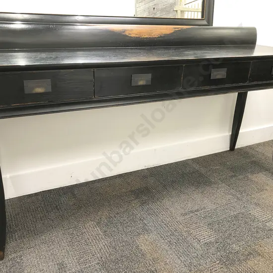 Ebonised Slender Oak Sideboard with Rollback Gallery Top