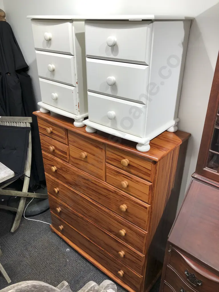 Modern Scotch Chest Together with Two White Painted Bedside Chests Image 1++