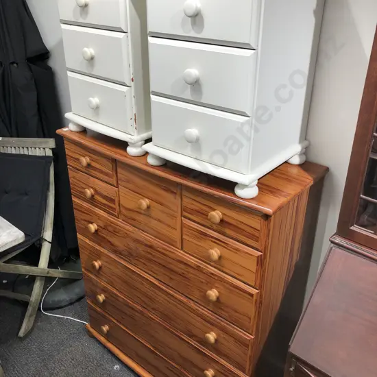 Modern Scotch Chest Together with Two White Painted Bedside Chests