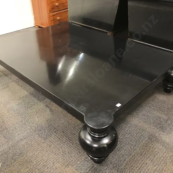 Large Ebonised Low Coffee Table on Turned Wood Feet