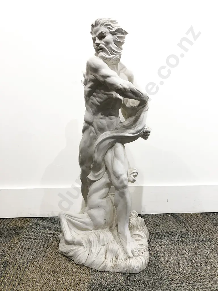 White Painted Concrete Ornament of Zeus & Horse Image 1++