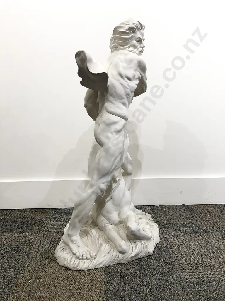 White Painted Concrete Ornament of Zeus & Horse Image 1++