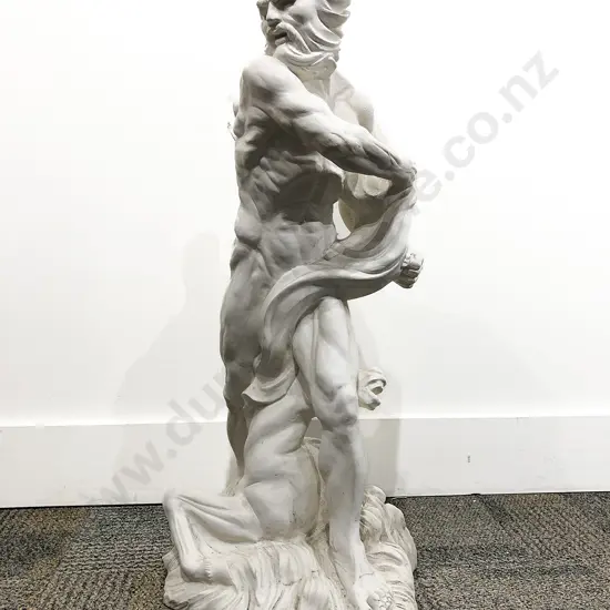 White Painted Concrete Ornament of Zeus & Horse