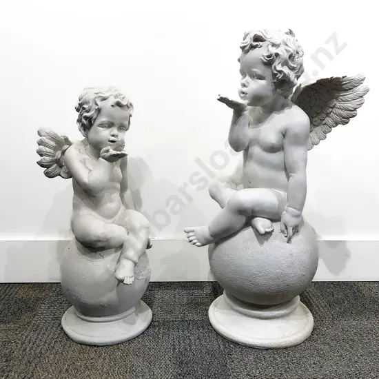 Graduated Pair of Resin Cherub Ornaments