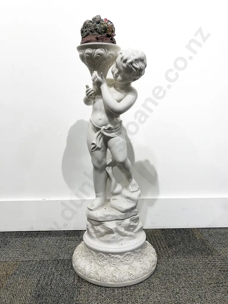 Ceramic Cherub Plant Stand Together with Resin Example Image 1++