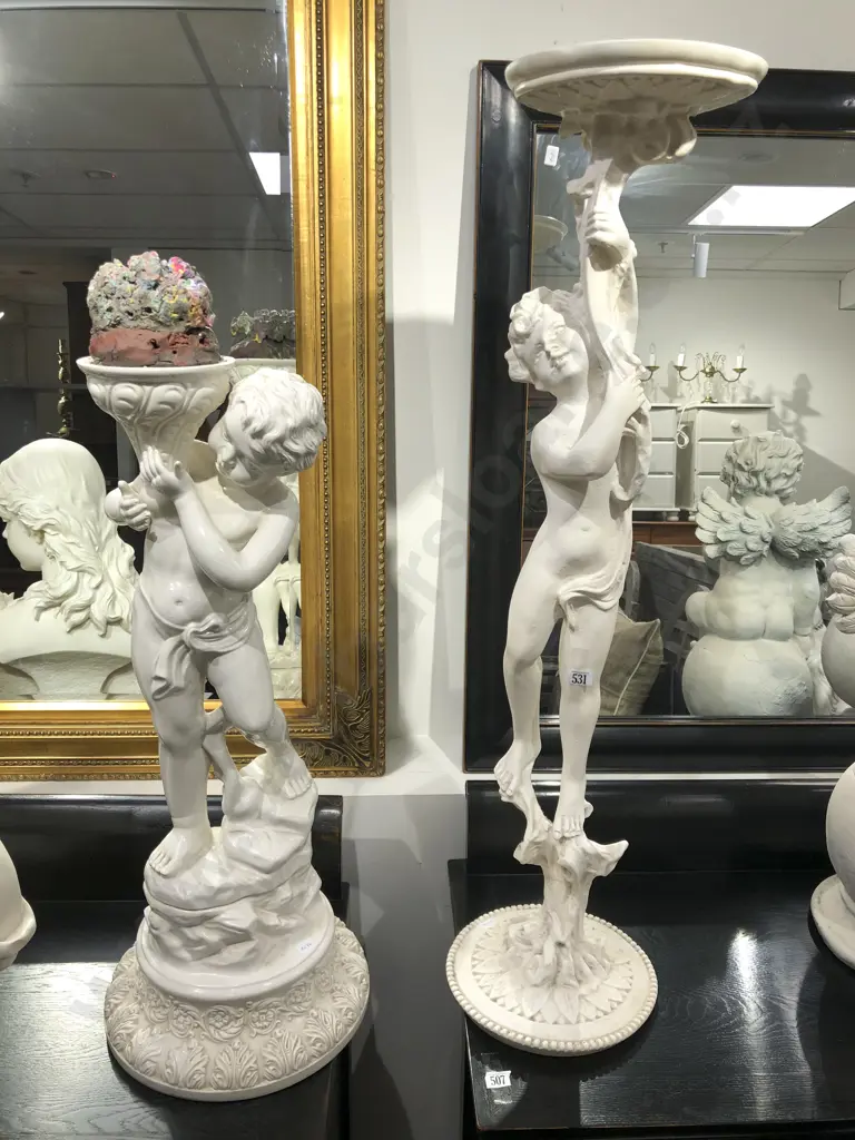 Ceramic Cherub Plant Stand Together with Resin Example Image 1++