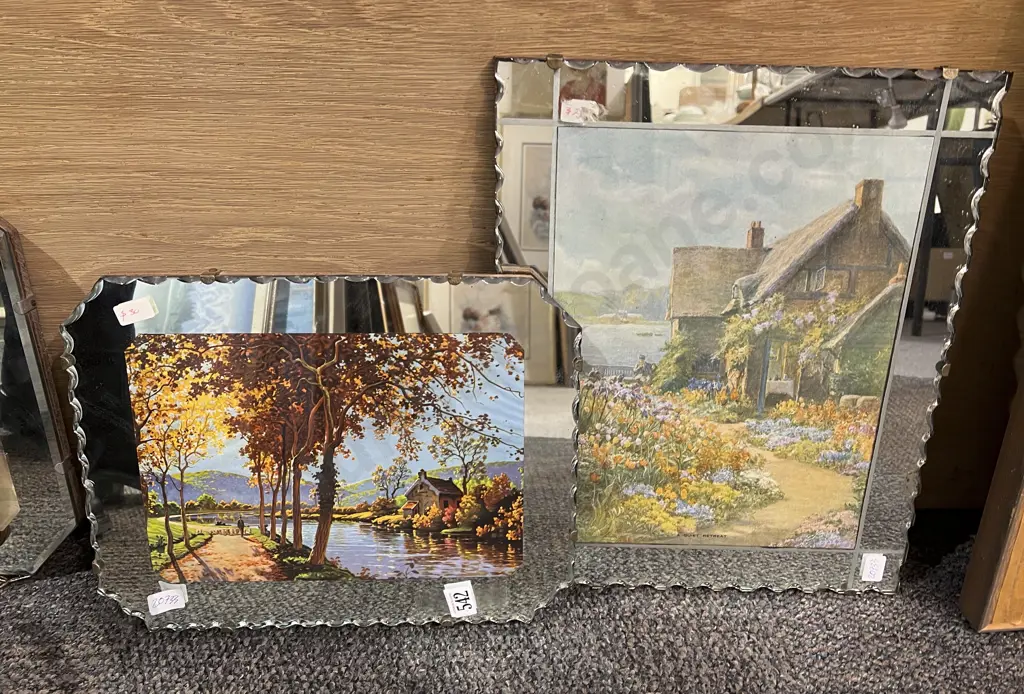 Pair of Decorative Bevelled Mirror with Photographic Insert Image 1++