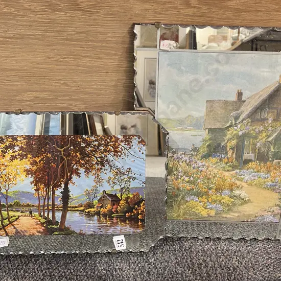Pair of Decorative Bevelled Mirror with Photographic Insert