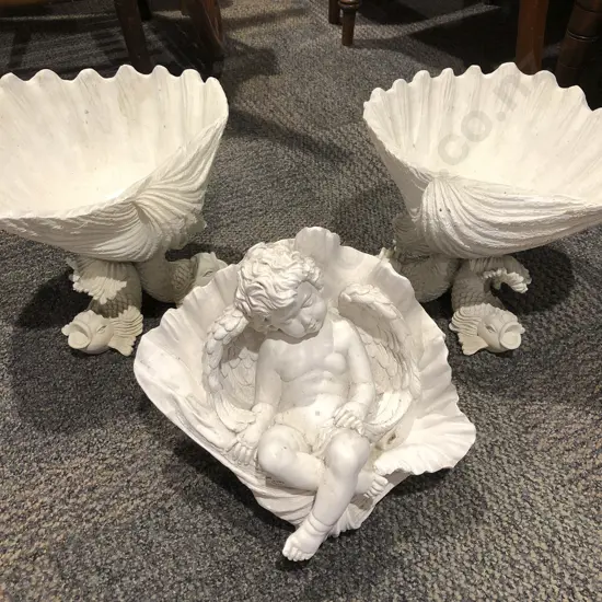 Pair of Resin Koi Fish & Shell Ornaments Together with Other