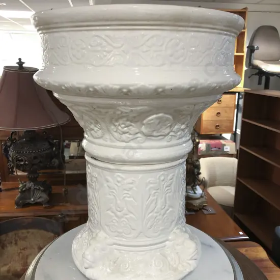White Glazed Planter on Associated Stand