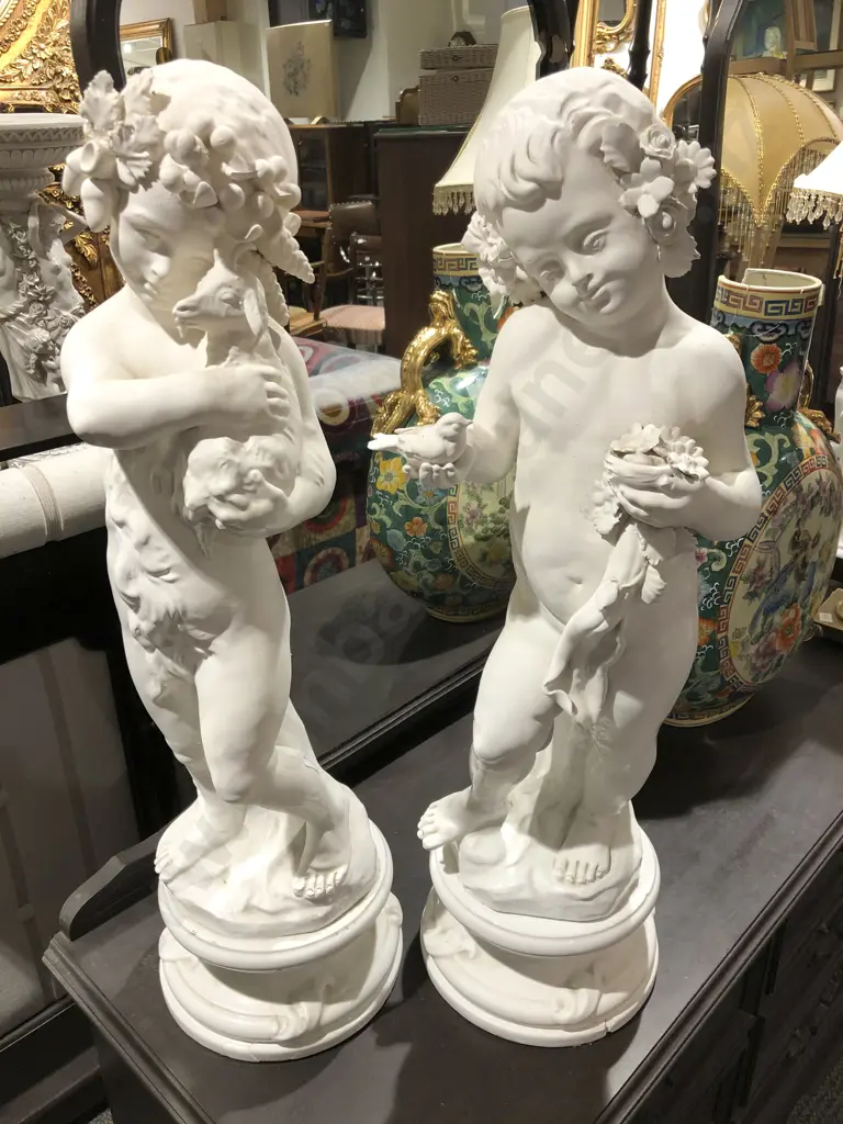 Near Matched Pair of Ceramic Cherub Ornaments Image 1++