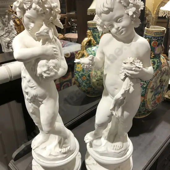 Near Matched Pair of Ceramic Cherub Ornaments