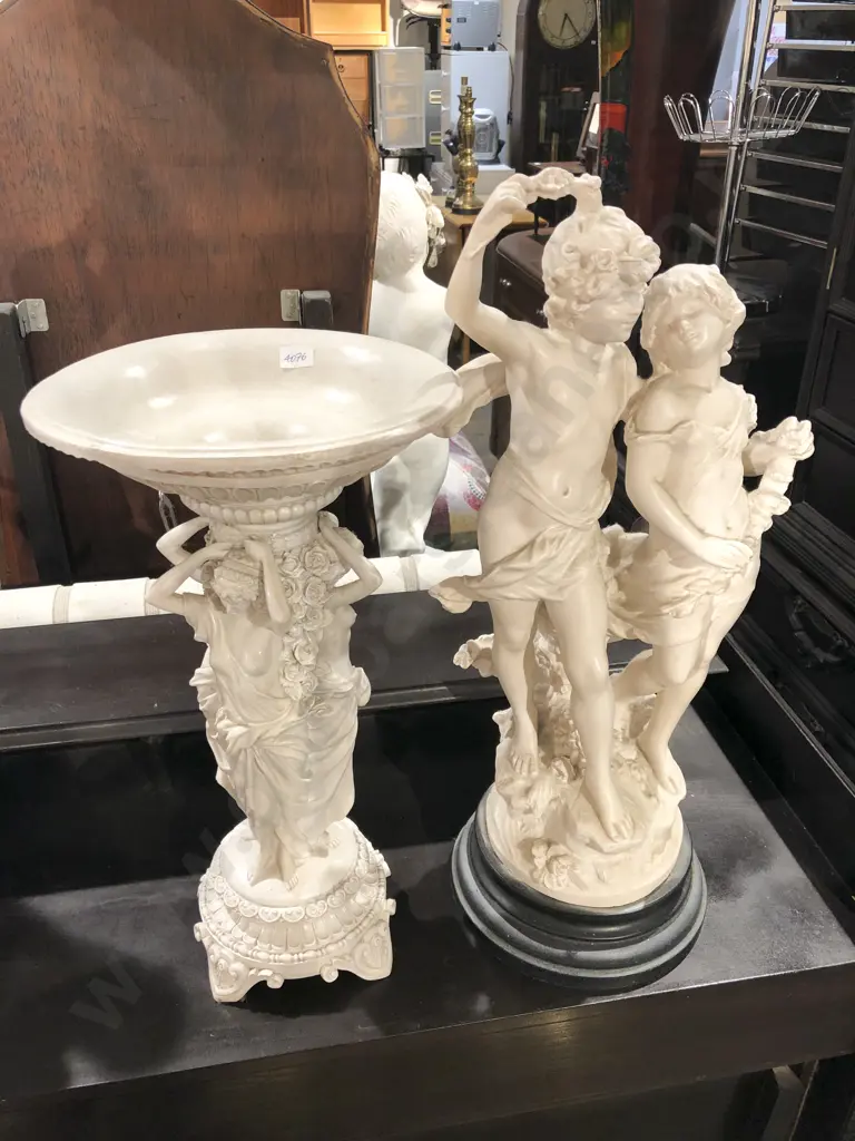 Composite Group Figure Together with Small Resin Bird Bath Image 1++