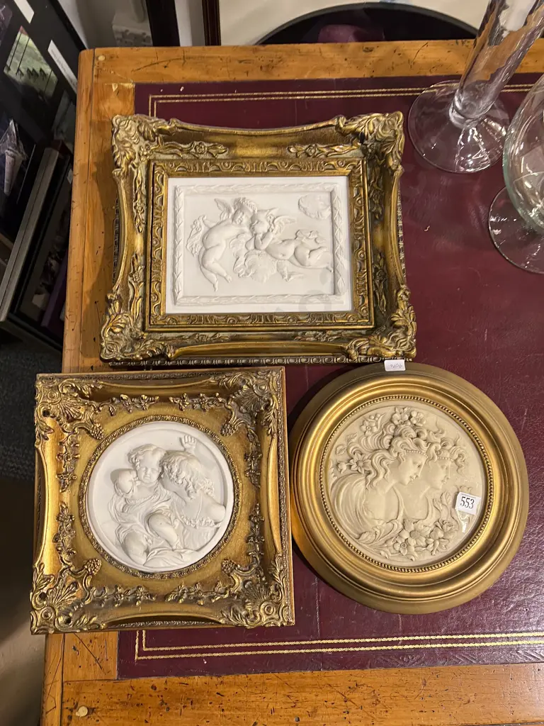 Two Decorative Gilt Framed Resin Plaques Together with Similar Image 1++
