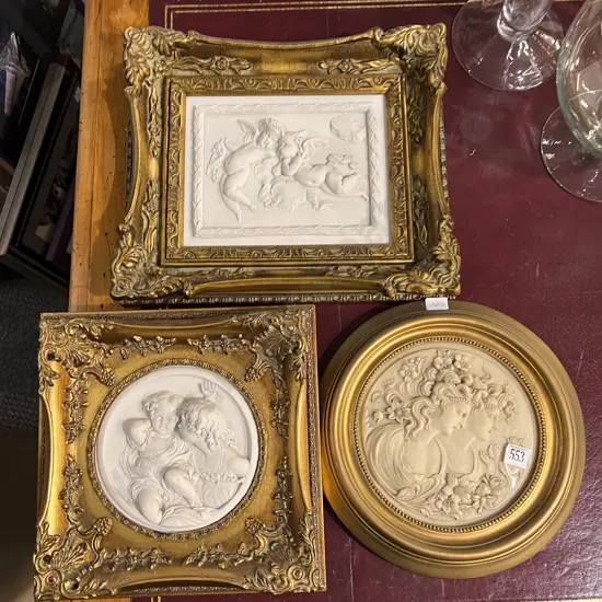 Two Decorative Gilt Framed Resin Plaques Together with Similar