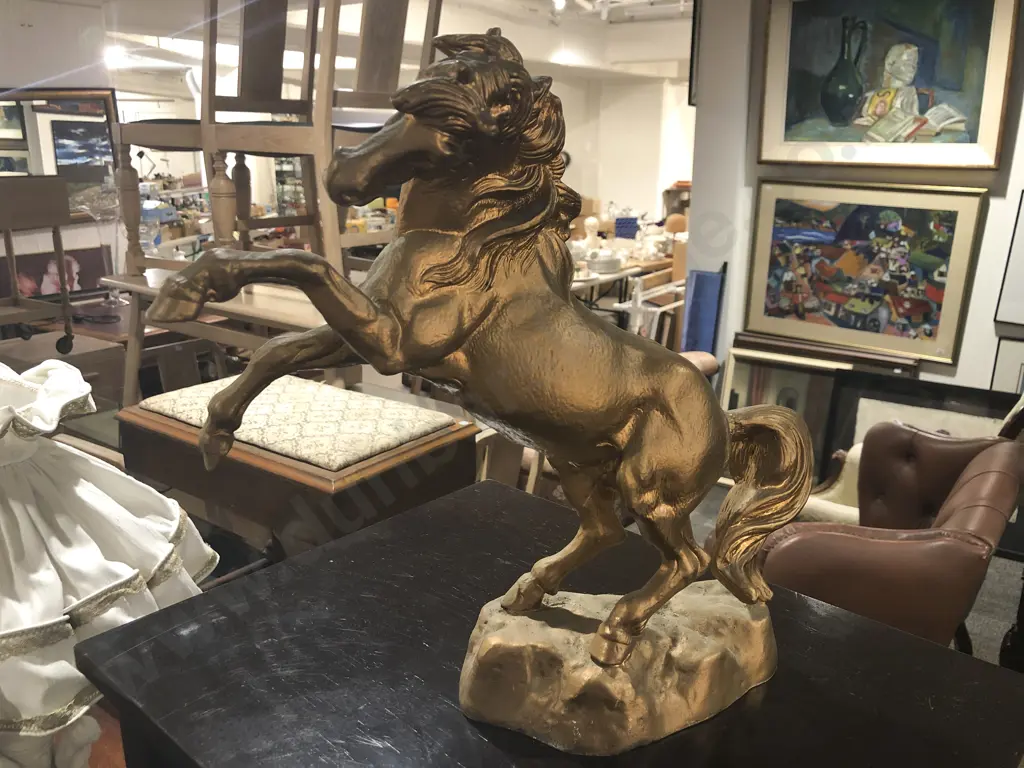 Two Gilt Painted Metal Horse Ornaments Image 1++