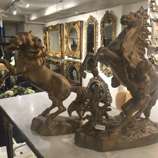 Two Gilt Painted Metal Horse Ornaments