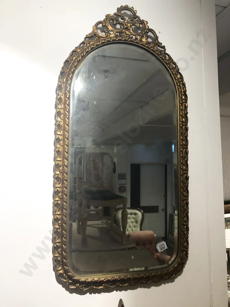 Gilt Painted Bevel Edged Arched Top Wall Mirror Image 1++