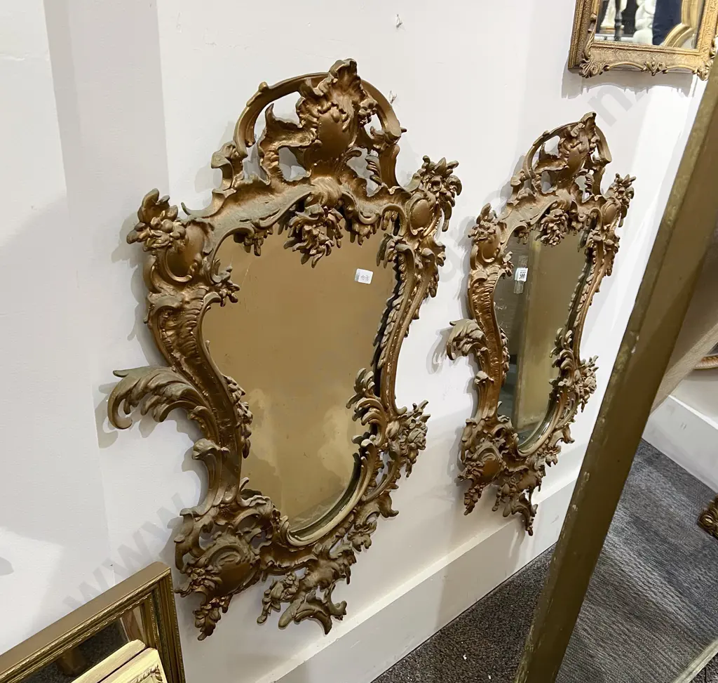 Pair of Ornate Metal Gilt Painted Wall Mirrors Image 1++