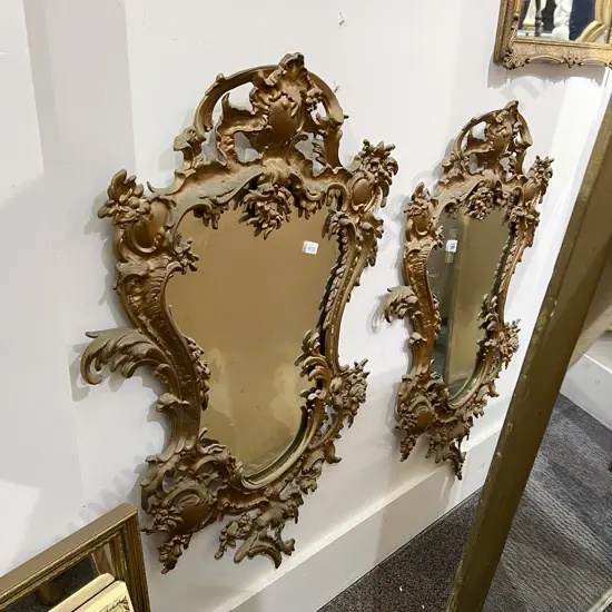 Pair of Ornate Metal Gilt Painted Wall Mirrors