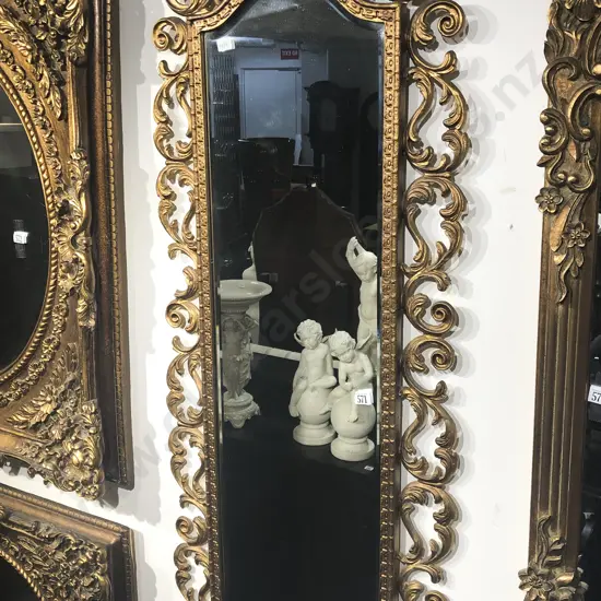 Ornate Gilt Painted Metal Framed Bevel Edged Wall Mirror