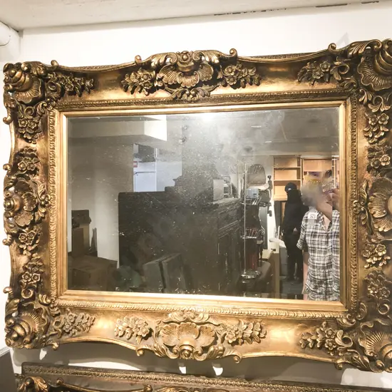 Pair of Ornate Gilt Painted Bevelled Mantle Mirrors