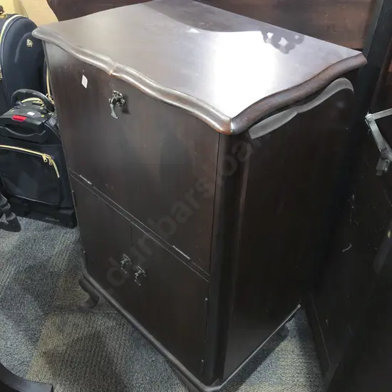 Mahogany Drop Front/Tilt Top Drinks Cabinet with Mirrored Interior