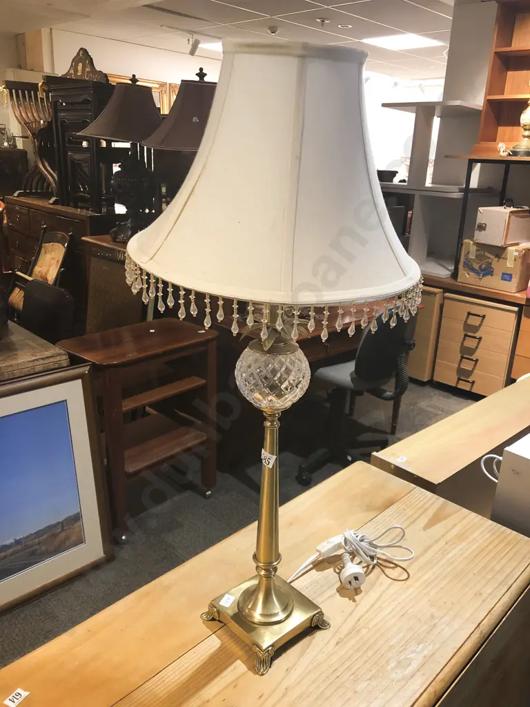 Brass Table Lamp with Centralised Glass Orb Image 1++