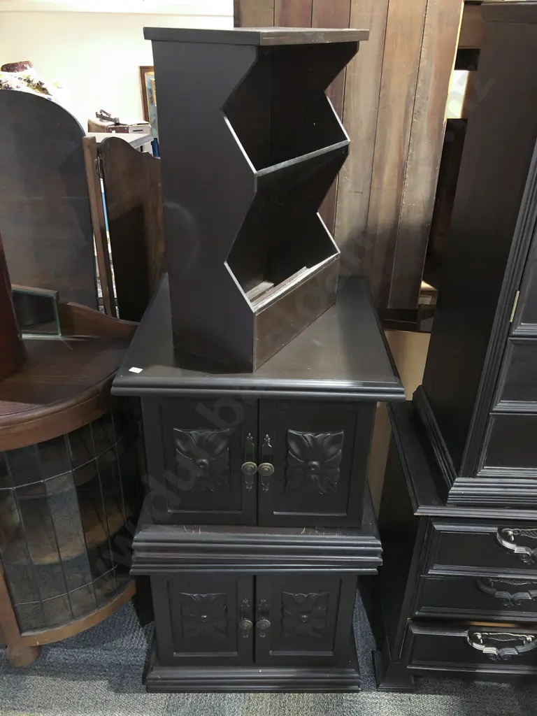 Pair of Ebonised Side Cabinets Together with Associated Entertainment Cabinet Image 1++
