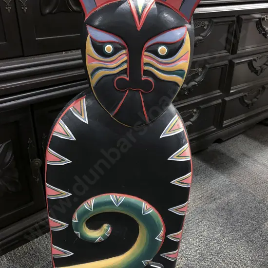 Wooden Hand Painted Floor Standing Cat Ornament