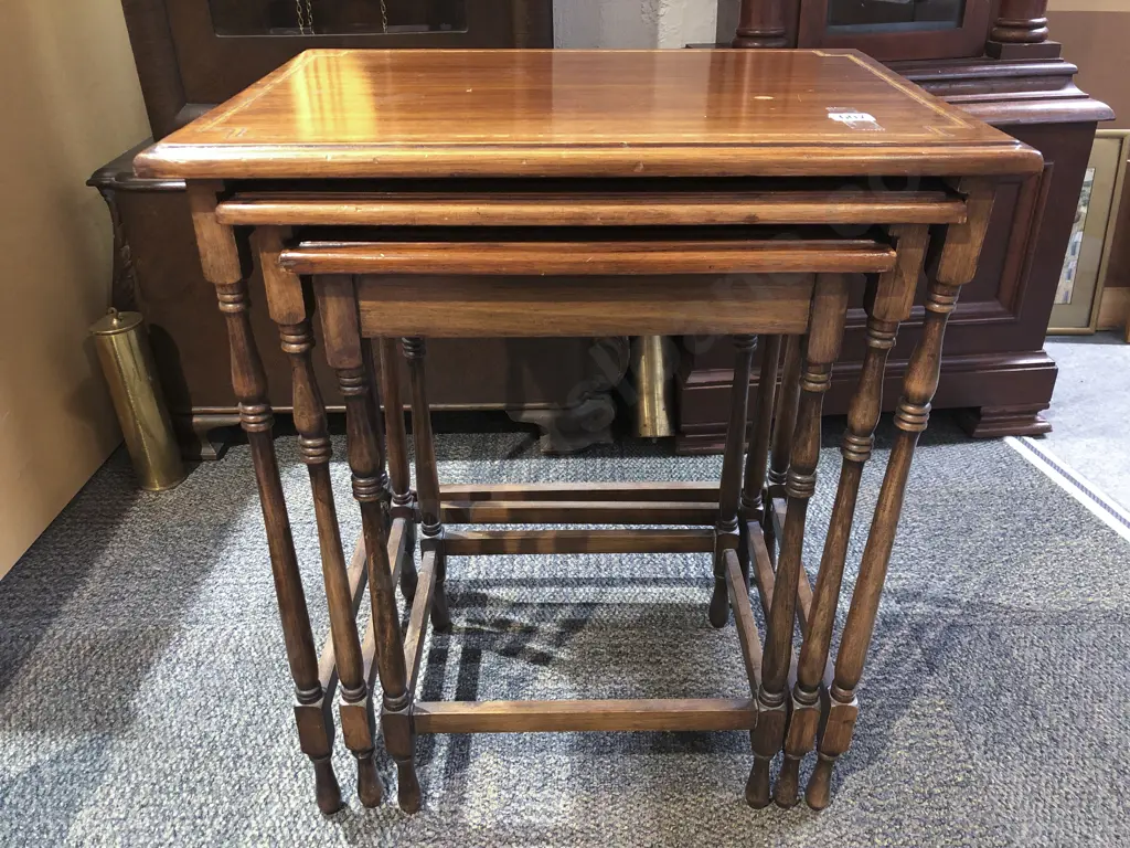 Mahogany Inlaid Nest of Three Tables Image 1++