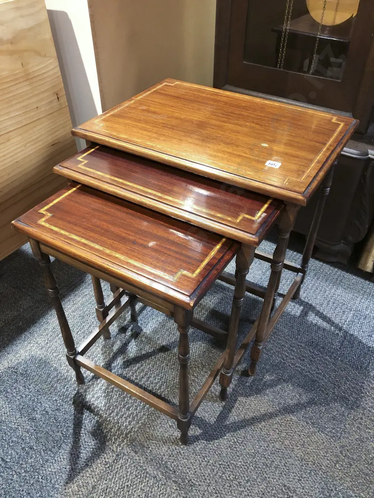 Mahogany Inlaid Nest of Three Tables Image 1++