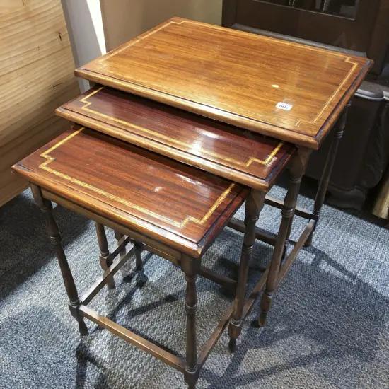 Mahogany Inlaid Nest of Three Tables
