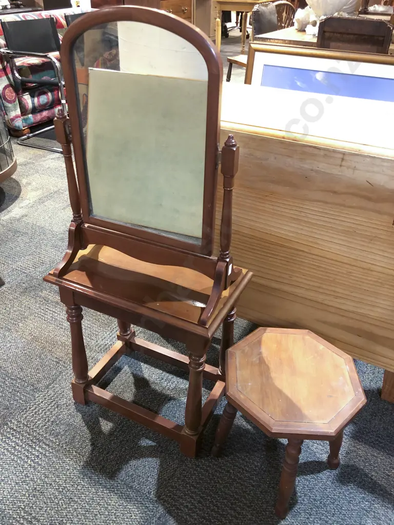 Mahogany Toilet Swing Mirror Together with Two Pieces of Occasional Furniture Including Fold Down Games Table Image 1++